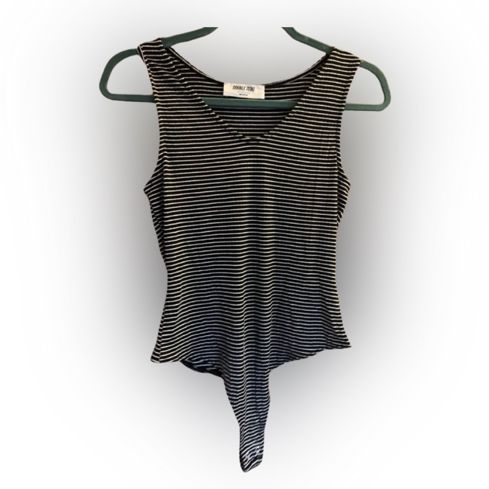 NWOT Double Zero Black and White Striped Bodysuit M